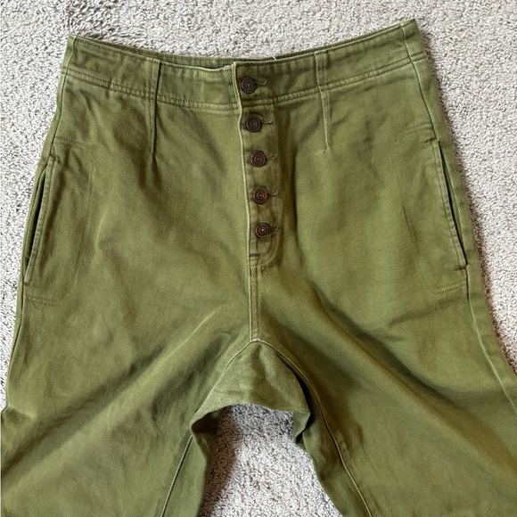 Free People We The Free Osaka Mid Rise Olive Green Barrel Jeans Pants - Picture 6 of 10